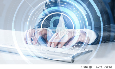 Internet security concept with woman typing password on keyboard 62917848