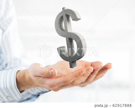 Concept of money investment or banking in male palm. Mixed media Concept of money investment or banking in male palm. Mixed media 62917888