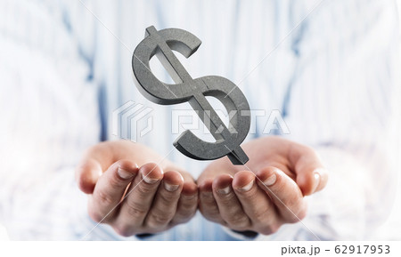 Concept of money investment or banking in male palm. Mixed media 62917953