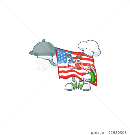 An icon of USA flag as a Chef with food on tray ready to serve 62920303
