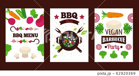 Vegetarian barbecue banner, vegan grill menu cover template, set of flat style icons, vector illustration 62920369