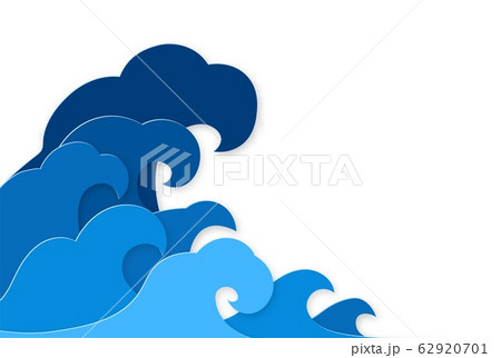 Paper splash. Curly splashes of blue water sea waves paper cut design, ocean storm tsunami in japanese origami style vector concept Paper splash. Curly splashes of blue water sea waves paper cut design, ocean storm tsunami in japanese origami style vector concept 62920701