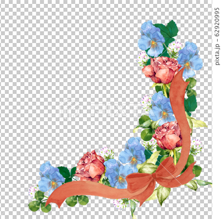 薔薇とパンジーとリボン 62920995