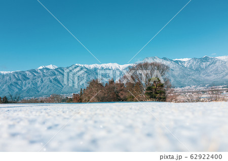 雪景色：北アルプス：安曇野　　　北安曇郡池田町 62922400