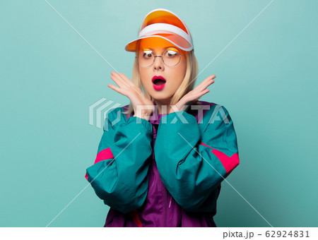 Style blonde woman in 80s glasses and hat Style blonde woman in 80s glasses and hat 62924831