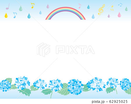 6月の紫陽花と雨と虹の風景のイラスト素材