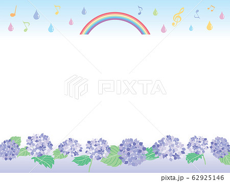 6月の紫陽花と雨と虹の背景のイラスト素材