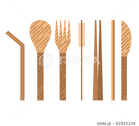 Bamboo or Wooden Reusable Utensils Icons Set 62925226