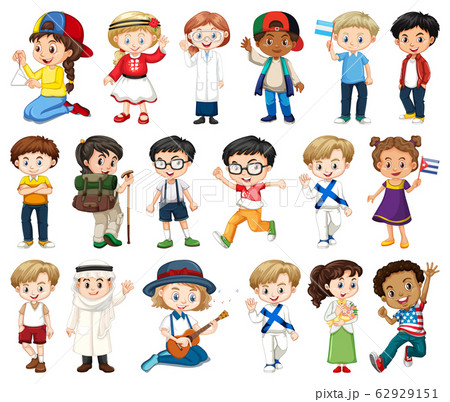 Large Set Of Boys And Girls Doing Differentのイラスト素材