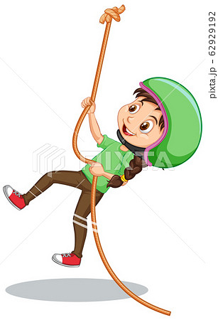 Happy girl climbing rope on white background 62929192