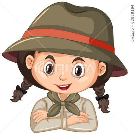 Girl in scout uniform on white background Girl in scout uniform on white background 62929194