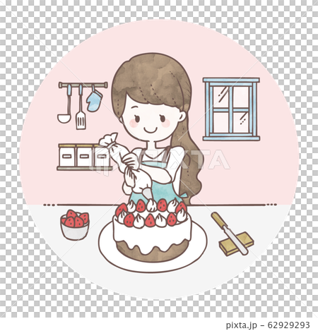 ケーキを作る女性のイラスト素材 ケーキを作る女性のイラスト素材