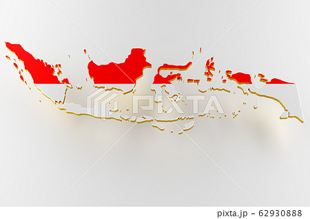 Map of Indonesia land border with flag. Indonesia map on white background. 3d rendering 62930888