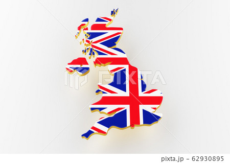 Map of Great Britain land border with flag. Great Britain map on white background. 3d rendering 62930895