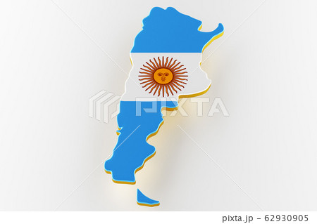 Map of Argentina land border with flag. Argentina map on white background. 3d rendering Map of Argentina land border with flag. Argentina map on white background. 3d rendering 62930905