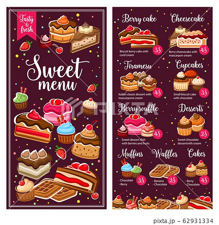 Bakery pastry sweets, cafe and patisserie menu 62931334