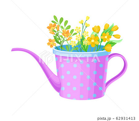 Flower Bouquet Put in Watering Can Vector Illustration 62931413