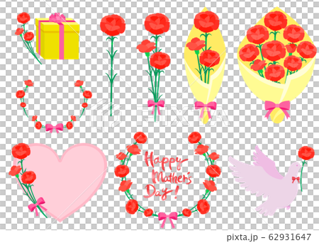 母の日　カーネーション　素材　セット　イラスト 62931647