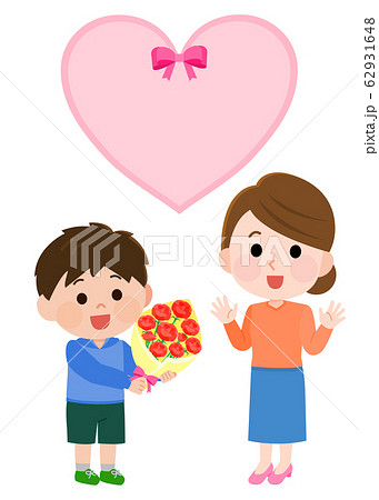 母の日　カーネーションを母親に贈る男の子　イラスト 62931648