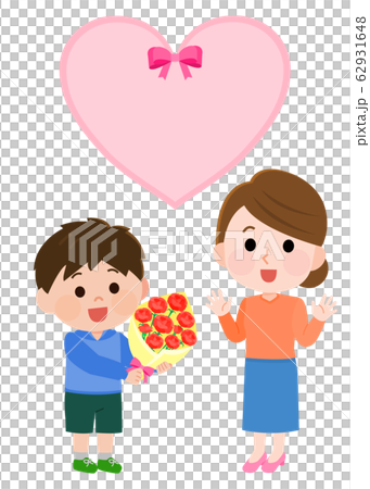母の日　カーネーションを母親に贈る男の子　イラスト 62931648