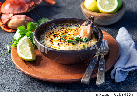 CHILEAN FOOD.  Baked crabmeat crab meat with 62934155