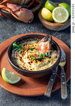 CHILEAN FOOD.  Baked crabmeat crab meat with 62934165