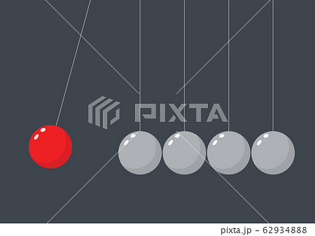 Red sphere hanging on threads hitting another 62934888