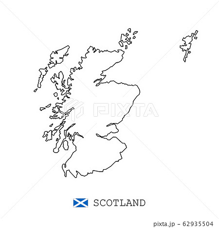 Scotland map line, linear thin vector. Scotland simple map and flag. 62935504