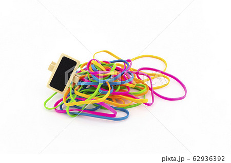 Pile of colorful rubber bands isolated on white 62936392