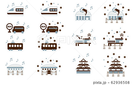 青　茶　ベクター　イラスト　セット　コロナ　ウイルス　感染　病原菌　予防　閉鎖　建物 62936508