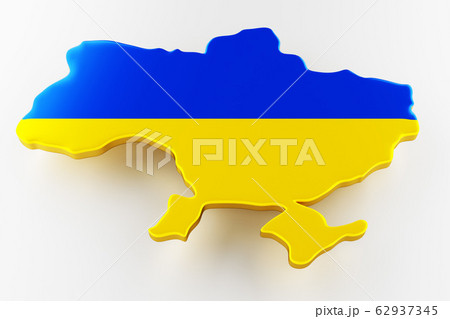 Map of Ukraine land border with flag. Ukraine map on white background. 3d rendering Map of Ukraine land border with flag. Ukraine map on white background. 3d rendering 62937345