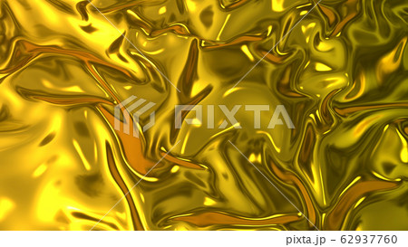 3D render beautiful folds of golden silk in full screen, like a beautiful clean fabric background like gold foil. Simple soft background with smooth folds like waves on a liquid surface. 62937760