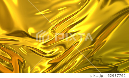 3D render beautiful folds of golden silk in full screen, like a beautiful clean fabric background like gold foil. Simple soft background with smooth folds like waves on a liquid surface. 62937762