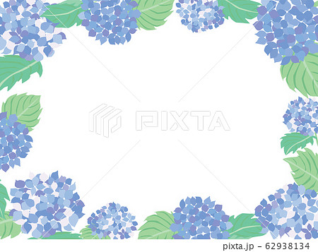 6月の青い紫陽花のフレームイラストのイラスト素材