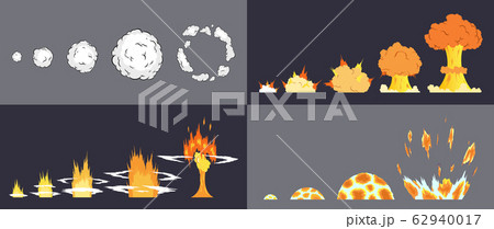 Animation of explosion effect in cartoon comic style. Cartoon explosion effect with smoke for game. Sprite sheet for cartoon fire explosion, flash game effect animation Animation of explosion effect in cartoon comic style. Cartoon explosion effect with smoke for game. Sprite sheet for cartoon fire explosion, flash game effect animation 62940017