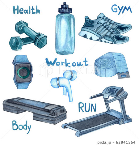 Fitness Set, Gym Equipment Tools Graphic by Omarok1Art · Creative Fabrica