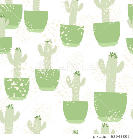 Cute cactus in pot seamless pattern on white Cute cactus in pot seamless pattern on white 62943805