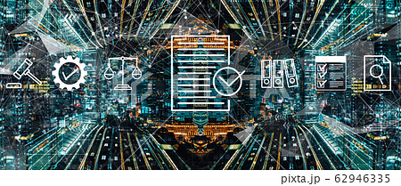 Compliance concept with abstract night cityscape Compliance concept with abstract night cityscape 62946335