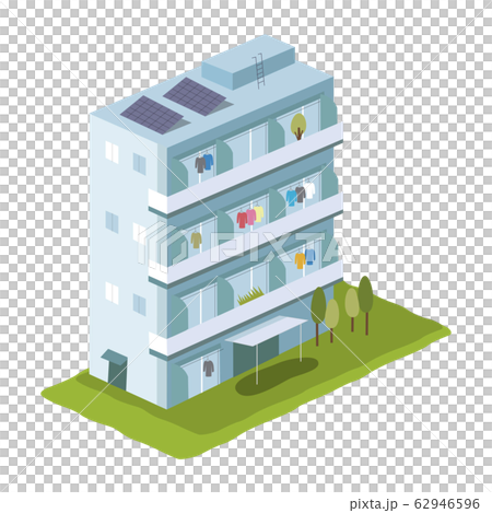 マンション 集合住宅 ブルーグレー のイラスト素材