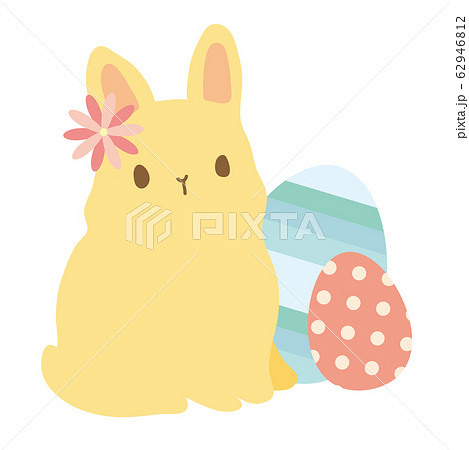 座っているウサギと卵 イースターエッグのイラスト素材