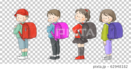 小学生 ランドセル セットc ジェンダーカラーでない のイラスト素材