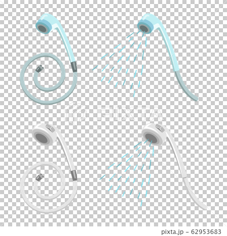 シャワー２種類と2色 シャワーヘッド 水 ホース のイラスト素材