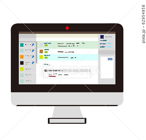 チャット画面が表示されたパソコンのイラスト素材