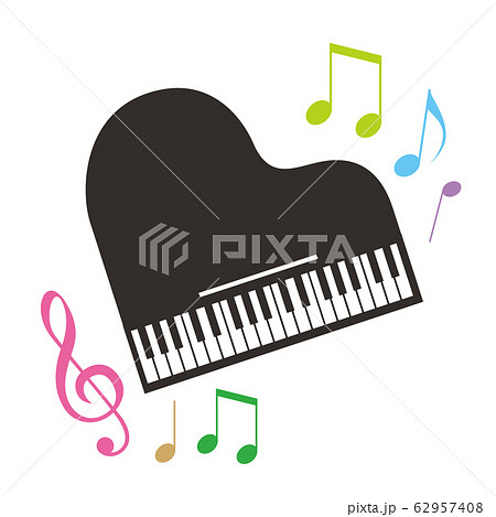 グランドピアノと音符の可愛いおしゃれなシルエット素材のイラスト素材 62957408 Pixta
