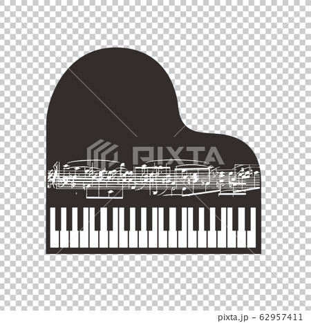 グランドピアノと音符の可愛いおしゃれなシルエット素材のイラスト素材 62957411 Pixta