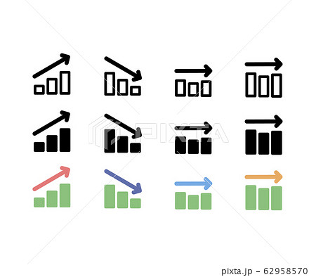 上昇 下落の棒グラフのアイコン イラスト 素材 カラー 白黒のイラスト素材