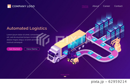 Automated logistics isometric landing page banner 62959214