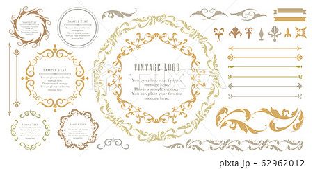 ウエディングフレーム ビンテージ アンティーク ゴージャス レトロ ガーリー ラグジュアリー セットのイラスト素材