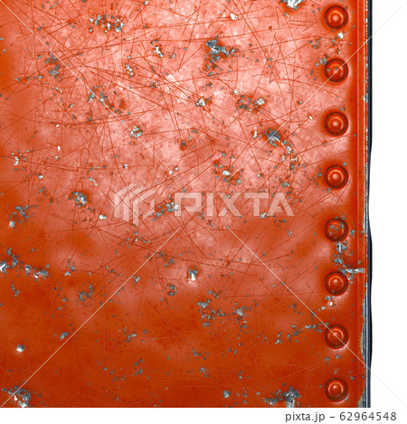 Strip of metal with rivets painted red on white background 3d 62964548