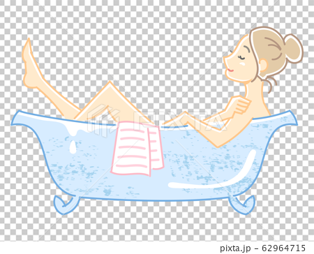 Young woman taking a bath (relaxing in bathtub) - Stock Illustration  [62964715] - PIXTA